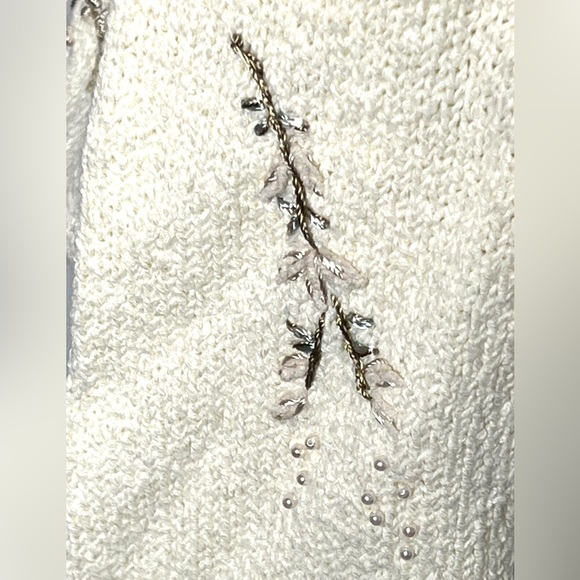 Vintage Talbots Womens Knit Jumper Cream Size XL (14/16/18) Pearls Embroidered - Picture 10 of 12